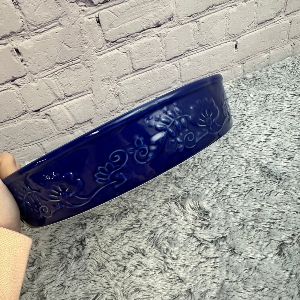 The Pioneer Woman Celia 9" Pie Pan Floral Cobalt Blue Set of 2 Baking Country - Picture 3 of 5